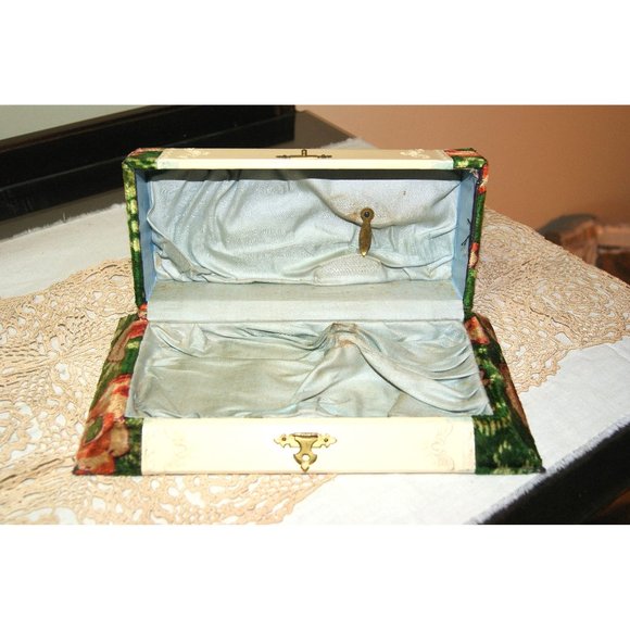 Antique Victorian Velvet & Celluloid Dresser Box Embossed Pink Rose Cottagecore - Picture 6 of 9